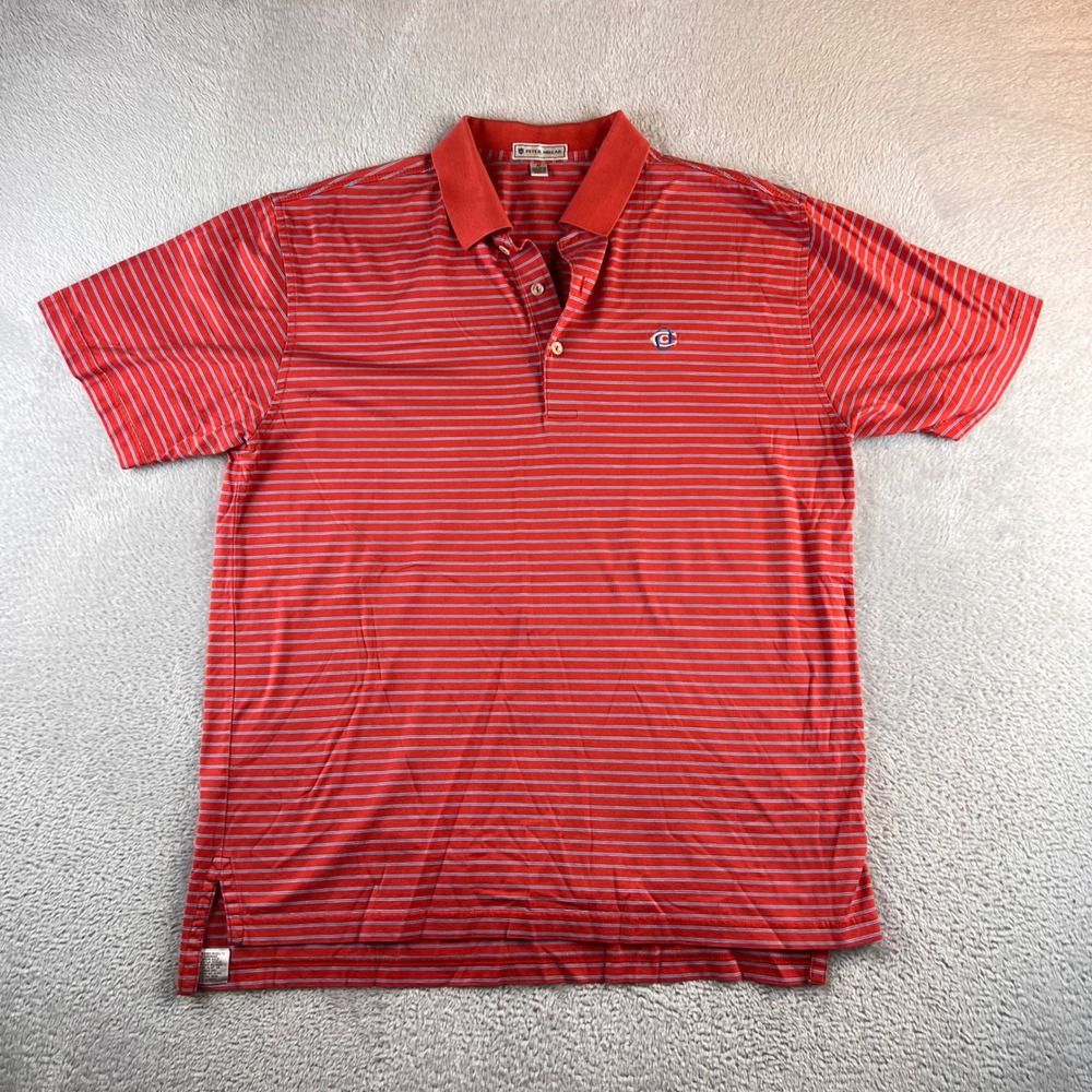 Peter Millar Polo Shirt Men's M Red Blue Striped golf logo